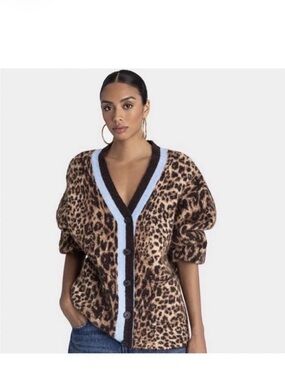 Leopard Print Button-Front Cardigan with Contrasting Trim XXL